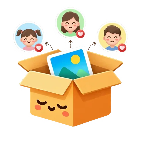 Illustration: the Albumbox sharing photos with family and friends
